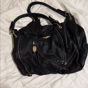 JustFab Black Shoulder Bag with Gold Accents